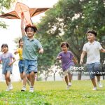 group image of cute asian children playing in the park